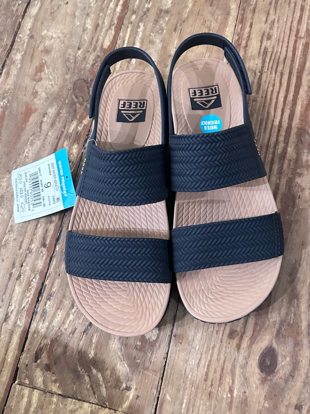 Reef womens Black Strap Sandals with Tan Footbed
